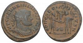 Roman Imperial
 Maximianus Herculius AD 286-305. Struck circa AD 295-299. Cyzicus Follis 3.1GR 21MM.
 IMP C MA MAXIMIANVS PF AVG, radiate draped bust ...