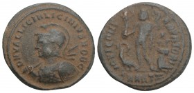 Roman Imperial
Licinius II, as Caesar AD 317-324. Antioch Follis Æ 2.9gr 20.6mm
D N VAL LICIN LICINIVS NOB C, helmeted and cuirassed bust left, holdin...