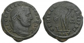 ROMAN IMPERIAL
Licinius I Æ Nummus. Antioch, AD 312. 6.6gr 23.3mm
IMP C LIC LICINNIVS P F AVG, laureate head right , GENIO EX-ERCITVS/ Є / Δ ANT. Geni...