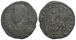 Roman Imperial
Constans (337-350), AE centenionalis, issued 348-50. Heraclea(?) 3.3g, 20.5mm.
Obv: DN CONSTANS PF AVG, diademed, draped, and cuirassed...
