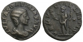 Roman Imperial
Julia Soemias (218-222). AR Denarius . Rome, 220-2. 2gr 18.4mm
 Draped bust r. R/ Venus standing facing, head l., holding apple and sce...