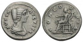 Roman Imperial
 Julia Domna. AR Denarius 3.2gr 18.8mm
Obv. IVLIA AVGVSTA, Draped bust to right. Rev. CONCORDIA, Concordia seated left, holding patera ...