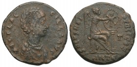 Roman Imperial 
Aelia Flacilla Æ Nummus. Antioch, AD 378-383. 5.6GR 21.8MM
AEL FLACCILLA AVG, draped bust right / SALVS REI PVBLICAE, Victory seated r...