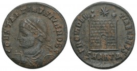 Constantine II, as Caesar, Æ Nummus. Antioch, AD 327-328. 3.1GR 19.5MM
CONSTANTINVS IVN NOB C, laureate, draped and cuirassed bust left / PROVIDENTIAE...