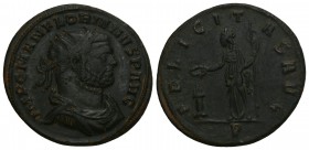 Florianus (276) AE-Antoninianus, 3.79 g., 22 mm. Ticinum, 276. 
Obv.: IMP C M AN FLORIANVS P AVG Radiate, cuirassed bust r. Rev.: FELICITAS AVG / P Fe...