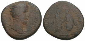 Marcus Aurelius. Æ Dupondius AD 161-180. Rome, 10.8gr 25.2mm
 IMP CAES M AVREL ANTONINVS AVG P M, radiate bust of Marcus Aurelius right, slght drapery...
