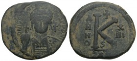 Byzantine Coins 
JUSTINIAN I. 527-565 AD. Æ Half Follis Carthage mint. Dated RY 13 (539/40 AD). 13.3GR 31.1MM
D N IVSTINIANVS P P AVG, diademed, helme...