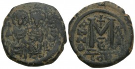 Byzantine Coins 
JUSTIN II. 565-578 AD. Æ Follis. Constantinople mint. Struck year 11 (575/6AD). 13.3GR 28.8MM
Justin, holding cross on globe, and Sop...