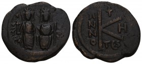Byzantine 
Justin II. 565-578. Æ half follis. Thessalonica mint, 569/570. 5.1gr 23.5mm
D N IVSTINVS PP AV, Justin II and Sophia seated on throne facin...