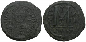 Justinian I - Large M Follis. 527-565 AD. Constantinople mint, year XIII. 21.4GR 40.3MM
 Obv: D N IVSTINIANVS P P AVG legend with facing helmeted and ...