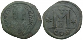 Byzantine
ANASTASIUS I (491-518). Follis. Constantinople. 16.9gr 38.5mm
Obv: D N ANASTASIVS P P AVG. Diademed, draped and cuirassed bust right. Rev: L...