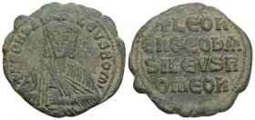 Byzantine 
Leo VI, the Wise. 886-912. AE follis Constantinople mint. 6.8gr 27mm
 +LЄOn bAS - ILЄVS ROm', bust facing with short beard wearing crown an...