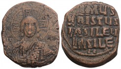 Byzantine
Attributed to Basil II and Constantine VIII AD 976-1028. Constantinople Follis or 40 Nummi Æ 10.7gr 29.9mm
[+ ЄMMA-NOVHΛ], nimbate bust of C...