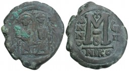 Byzantine
Justin II, with Sophia, Æ 40 Nummi. Nicomedia, dated RY 8 = AD 572/3. 11.9gr 31.4mm
 [D] N IVST[I]NVS P P [ΛVG], Justin II and Sophia enthro...