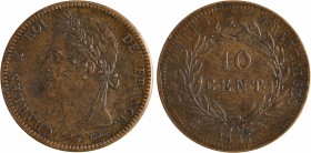 Charles X, 10 centimes pour les colonies, 1825 Paris
A/CHARLES X ROI - DE FRANCE.
Tête laurée à gauche, au-dessous signature N. Tiolier
R/COLONIES ...