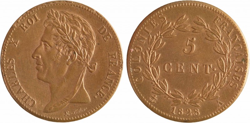 Charles X, 5 centimes pour les colonies, 1828 Paris
A/CHARLES X ROI - DE FRANCE...