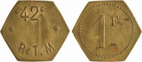 Régiments coloniaux, 1 franc, 42e R.T.M., s.d
Au centre : 42E/ * R.T.M. *
Au centre : 1 F dans un grènetis
SUP+, R. Laiton, 22,5 mm, 2,53 g, 12 h
...