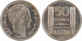 Algérie, essai de 50 francs, 1949 Paris PROOF
A/REPUBLIQUE - FRANÇAISE
Tête laurée de la République à droite, au-dessous signature P. TURIN
Deux ép...
