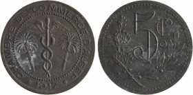 Algérie, Alger, Chambre de Commerce, 5 centimes en zinc, 1917 Paris
A/CHAMBRE DE COMMERCE D'ALGER// *(date)*
Caducée entre deux palmiers
Couronne f...