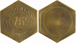 Algérie, Bougie (Constantine), société G. Sonigo, 75 centimes, s.d
A/G.C SONIGO// BOUGIE
Double grènetis, au centre 75 c
Grènetis
SUP. Laiton, 37,...