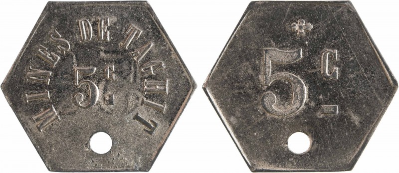 Algérie, Constantine, les mines de Taghit, 5 centimes perforé, s.d
A/MINES DE T...