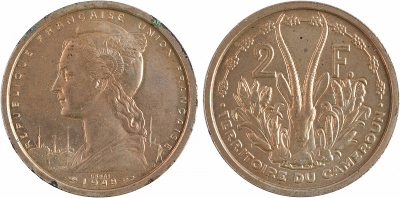 Cameroun, Union française, essai de 2 francs, 1948 Paris
A/REPUBLIQUE FRANÇAISE...