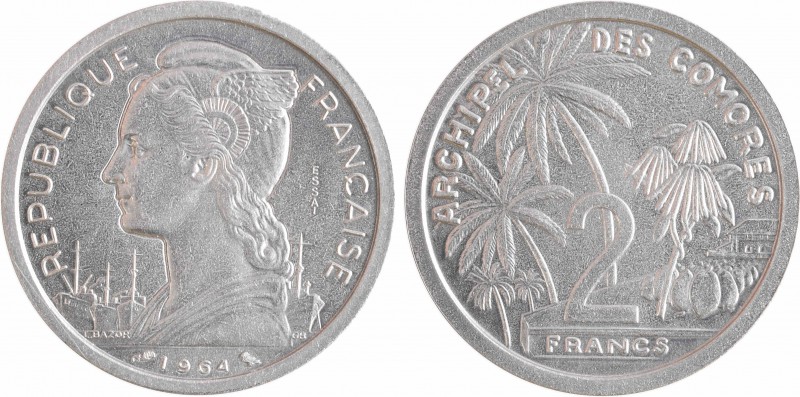 Comores, essai de 2 francs, 1964 Paris
A/REPUBLIQUE - FRANÇAISE
Buste de la Ré...