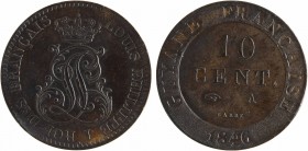 Guyane, Louis-Philippe, 10 centimes, 1846 Paris
A/LOUIS PHILIPPE I ROI DES FRANÇAIS
Monogramme formé des lettres L et P, sous une couronne
R/GUYANE...