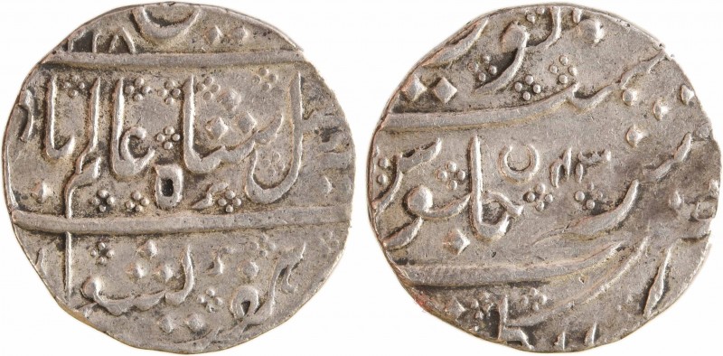 Indes françaises, Shah Alam II, roupie, AH 1218/43 (1803) Arcate
Légende dans l...