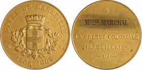IIIe République, la Presse Coloniale Marseillaise, 1908-1909
A/OPÉRA DE MARSEILLE// 1908 - 1909
Écu de Marseille couronné dans une couronne de chêne...
