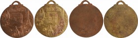 IIIe République, Exposition coloniale de Paris, lot de deux insignes, 1931 Paris
A/PARIS 1931
Champ parti en biais, d'une part Paris avec ses monume...