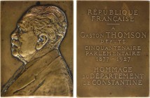 Algérie, Constantine, cinquantenaire de Gaston Thomson député, 1927 Paris
Buste de Gaston Thomson à gauche ; signature F. SICARD
Inscription en 11 l...