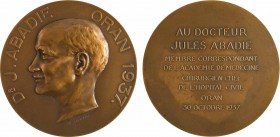 Algérie, Dr Jules Abadie, chirurgien chef de l'hôpital d'Oran, par de Hérain, 1937 Paris
A/Dr J. ABADIE - ORAN 1937
Tête à gauche du Dr Abadie, au-d...
