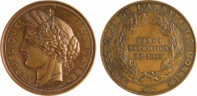 Indochine, Annam-Tonkin, exposition de Hanoï, médaille, 1887
A/REPUBLIQUE - FRANÇAISE*
Tête laurée à gauche de la République, au-dessous signature E...