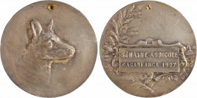 Maroc, Casablanca, semaine agricole, 1927
Tête de chien à droite
Cartouche avec SEMAINE AGRICOLE/ CASABLANCA 1927
TTB. Bronze argenté, 40,0 mm, 20,...