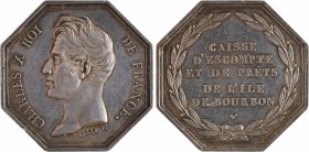 Réunion (île de la), Charles X, la Caisse d'escompte, s.d. (1824-1830) Paris
A/CHARLES X ROI - DE FRANCE
Tête nue à gauche de Charles X, au-dessous ...