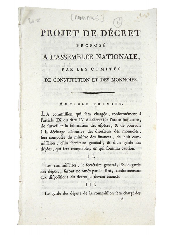 France. PUBLICATIONS RELATING TO THE MONETARY SYSTEM OF FRANCE DURING THE REVOLU...