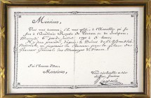 [Droz, Jean-Pierre]. TWO FRAMED REPRODUCTIONS OF PERSONAL ITEMS BELONGING TO J.-P. DROZ, REPLATING TO HIS PARTICIPATION IN THE 1791 MONETARY COMPETITI...