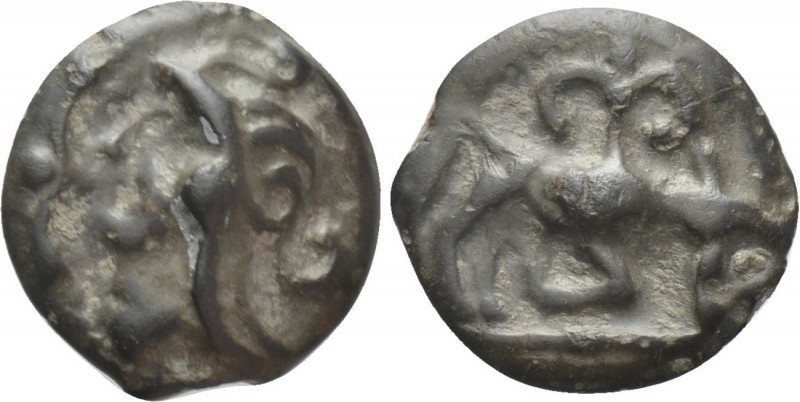 WESTERN EUROPE. Northeast Gaul. Leuci. Potin (1st century BC). 

Obv: Helmeted...