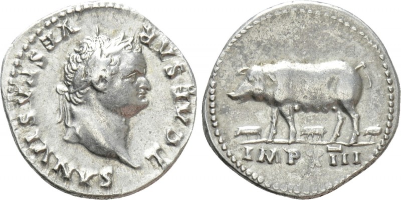 TITUS (Caesar, 69-79). Denarius. Rome. 

Obv: T CAESAR VESPASIANVS. 
Laureate...