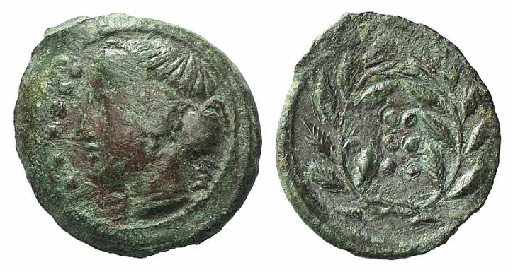 Sicily, Himera, c. 420-407 BC. Æ Hemilitron (17mm, 3.47g, 1h). Head of nymph l.;...