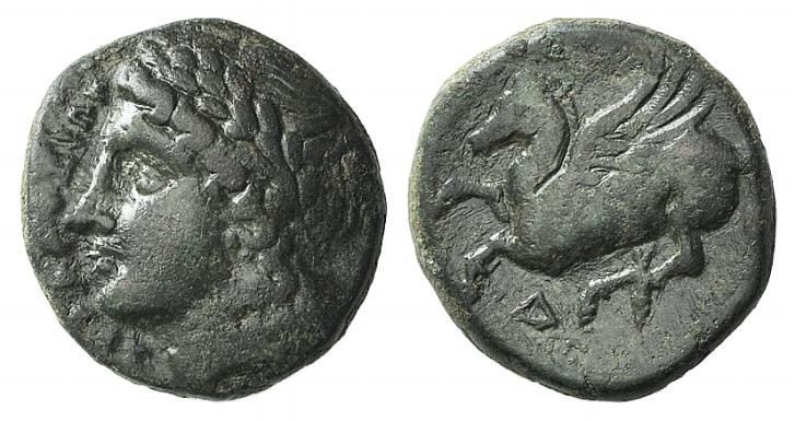 Sicily, Syracuse, c. 344-317 BC. Æ (15mm, 4.78g, 8h). Laureate head of Apollo l....