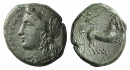 Sicily, Syracuse, c. 287-283 BC. Æ (20mm, 7.58g, 12h), c. 287-283. Wreathed head of Kore l. R/ Charioteer driving biga r. CNS II, 125; HGC 2, 1466. Go...