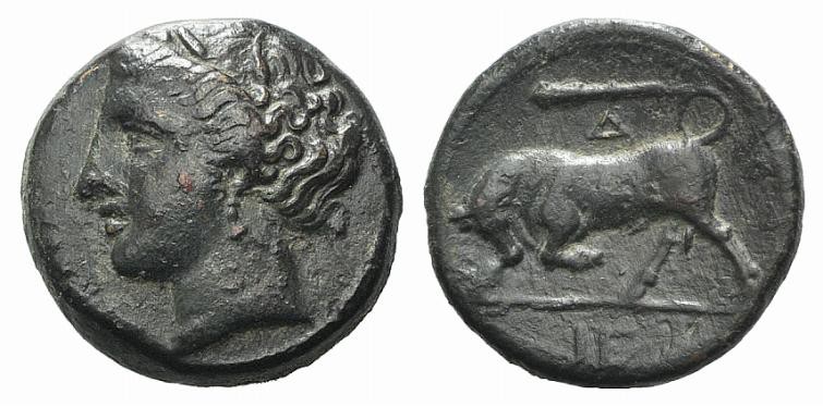 Sicily, Syracuse, c. 275-279 BC. Æ Hemilitron (17mm, 5.47g, 12h). Wreathed head ...