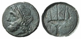 Sicily, Syracuse, c. 275-215 BC. Æ Litra (20mm, 9.18g, 6h). Diademed head of Poseidon l. R/ Ornamented trident head flanked by two dolphins; CNS II, 1...
