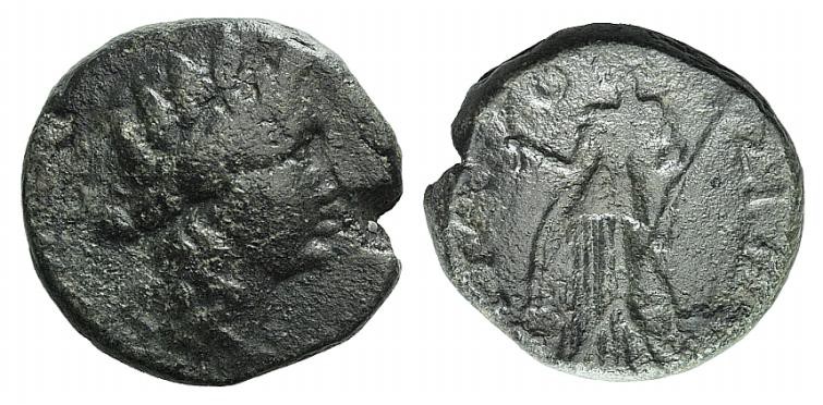 Sicily, Syracuse, after 212 BC. Æ (18mm, 7.88g, 11h). Wreathed head of Persephon...