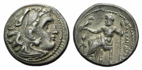 Kings of Macedon, Alexander III ‘the Great’ (336-323 BC). AR Drachm (17mm, 4.19g, 11h). Magnesia ad Meandrum, c. 323-319 BC. Head of Herakles r., wear...