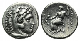 Kings of Macedon. Alexander III ‘the Great’ (336-323 BC). AR Drachm (17mm, 4.20g, 2h). c. 325-323. Head of Herakles r., wearing lion's skin. R/ Zeus A...