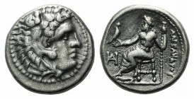 Kings of Macedon, Alexander III ‘the Great’ (336-323 BC). AR Drachm (15mm, 4.19g, 1h). Miletos, c. 325-323 BC. Head of Herakles r. wearing lion's skin...