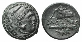 Kings of Macedon. Alexander III ‘the Great’ (336-323 BC). Æ (20mm, 6.59g, 6h). Uncertain mint in Western Asia Minor. Head of Herakles r., wearing lion...